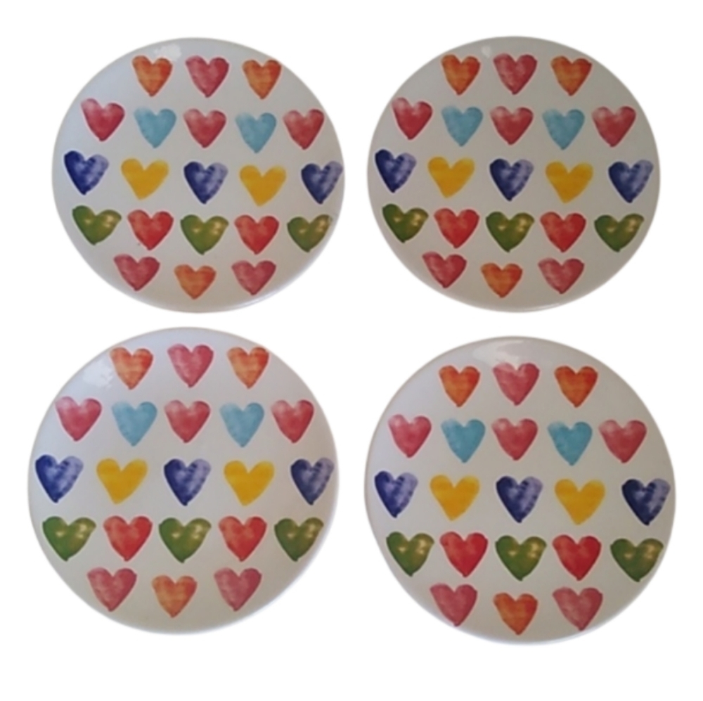 Maxcera Colorful Hearts  Appetizer Snack Tea Plates, set of 4